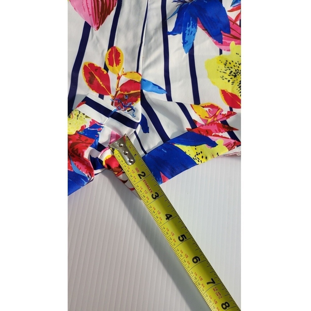Ovi Womens Floral Striped Cuffed Shorts White Navy Blue Yellow Pink Size S - Picture 5 of 7